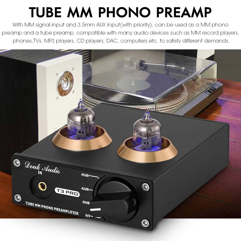 Douk Audio T3 PRO Tube Phono Preamp for Turntable, MM