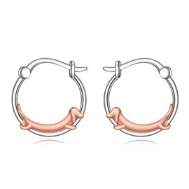 TIGER RIDER Rose Gold Dachshund Hoop Earrings 925 Sterling Silver for Women Dog Earrings Cute Animal Jewelry for Women