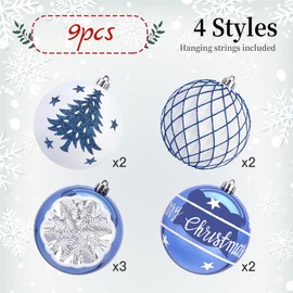 SHareconn 100MM/4 Inch 9PCS Large Christmas Balls Ornaments, Shatterproof Plastic Hanging Big Baubles Set for Xmas Tree Decoration Holiday Party Wedding Decorations with Hook, Blue
