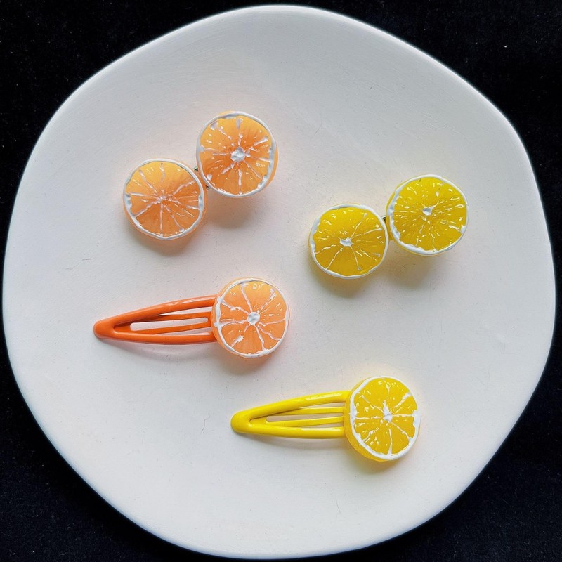 2Pcs Orange Slice Snap Hair Clips for Women Girls Bangs
