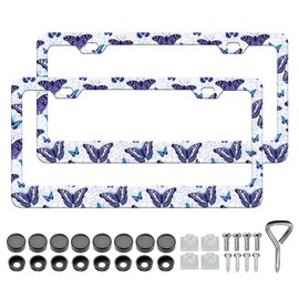 Butterfly License Plate Frame - 2PCS Blue Butterfly License Plate Holder, Rust-Proof Waterproof Car Decorative Tag Frames for Standard Us 12x6 Inch
