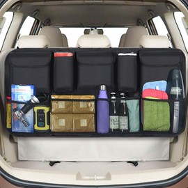 URAQT Car Boot Organiser Waterproof Kick Mats Car Organiser Seat Back Protectors, Multi-Pocket Children's Travel Storage, Durable Foldable Cargo Net Storage for Car Backseat Cover (Large)