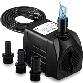 550GPH Submersible Pump 30W - Ultra Quiet Fountain Water Pump, 2000L/hr, 7.2ft High Lift, 3 Nozzles - Submersible Water Pump for Aquarium, Fish Tank, Pond, Hydroponics, Statuary (Compact 550GPH)