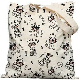 EFFUSON Cute Tote Bag, Dog Lovers Tote Bag for Women,Two Sided Printing Doggy Puppy Canvas Tote Bags with Pocket & Snap, Black Dogs Bag