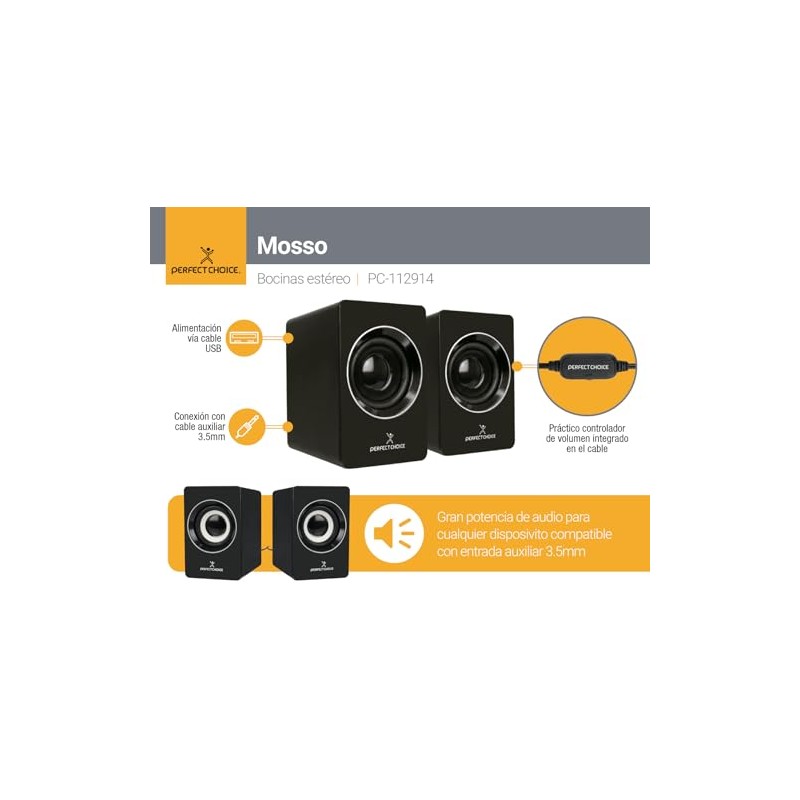 Perfect Choice BOCMST2900 Bocinas Estéreo Pc-112914, 2.0, Negro