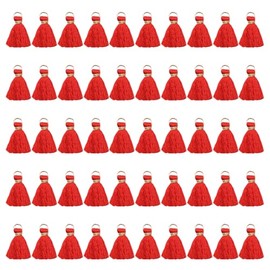 JAKOUE 50 Pcs Red Mini Tassels - Premium Silky Craft Tassels for Jewelry, Keychains, Bookmarks & DIY Accessories (Small Charms for Bags/Gifts)