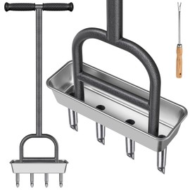 Dolibest Lawn Coring Aerator, Manual Grass Aerating Tool with Stainless Steel Soil Core Storage Tray, 4 Stainless Steel Corer Plug Aerator Tool, Garden Tool & Clean Hand Tool, Improve Lawn Health