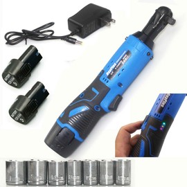 Autofather 12V Power Cordless Ratchet Wrench 3/8" Drive Max. Torque 356In-lb, Tool Kit with 2 Pack 1500mAh Batteries and Fast Charger with 7 Sockets Set Electric Ratchet Wrench