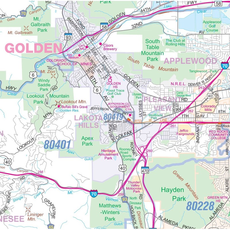 Metro Denver CO Detailed Region Wall Map w/Zip Codes *Laminated*