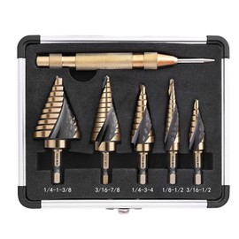 Cobalt Step Drill Bit Set, Hex Shank Step Drill Bit with Automatic Center Punch for Metal, Stainless Steel, Aluminum, Wood, and Plastic, Storage in Aluminum Case for DIY Lovers, 50 Sizes