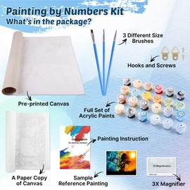 WISKALON Paint by Numbers Landscape Kits, DIY Oil Painting Kit Sun and Moon Tree Canvas DIY Painting for Adults Kids Beginner Home Decoration Without Frame (16x20 Inch)