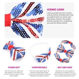 I LOVE FANCY DRESS Union Jack Sequin Bowtie - British Union Jack Flag Bowtie - VE Day, Queen's Jubilee, British Events - Pack of 1