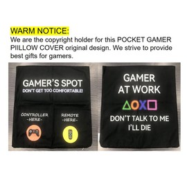 ZUYUROU Gamer Gifts, Gamer's Spot Pocket Design Throw Pillow Covers 18 x 18 Inch, Gaming Room Décor Stocking Stuffers Easter Basket Stuffers for Teen Boys Girls Men Father Boyfriends-Black