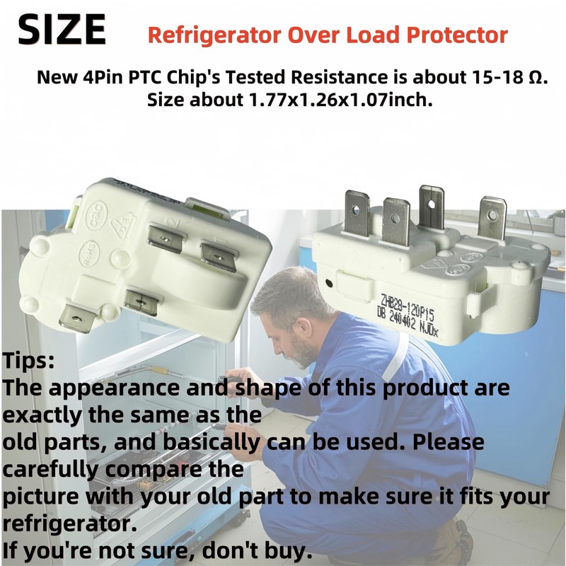 2 Pack Refrigerator Freezer Compressor PTC Starter Relay, 4 Pins