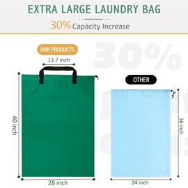 Isink Extra Large Laundry Bag With Handles, Heavy Duty, Travel Laundry Bag for Dirty Clothes, 28" x 40" (Green)