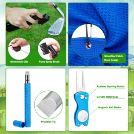 welspo Golf Club Cleaner with Water-Retractable Clip Holds 5oz of Water, Golf Towel, Essentials Golf Accessories Kit with Golf Groove Sharpener Tool, Divot Repair Tool with Ball Marker for Men/Women
