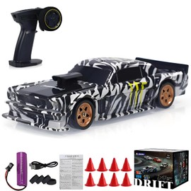 HSOH Rc Drift Car, 1/43 Scale 4WD with Full Proportional Control & 2.4G High Speed, 15km/h, LED Lights & Drift Tires, RTR Mini Racing Car for Adults - Indoor/Outdoor Use (4301 1Battery Box)