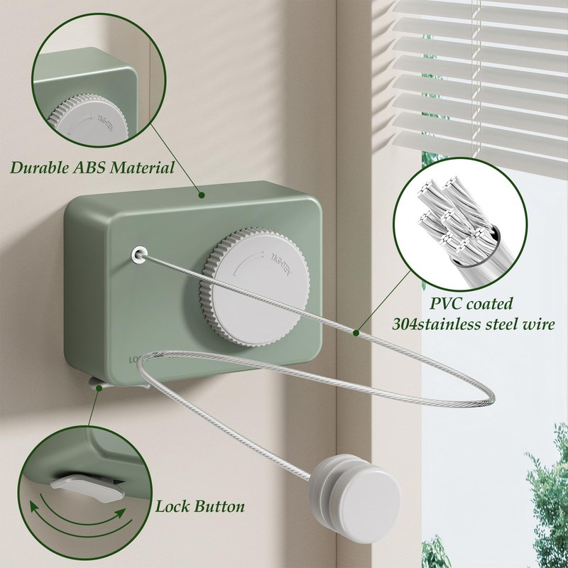 Danpoo Retrachable Clothesline Indoor Clothing Line Laundry Line Retractable Clothes