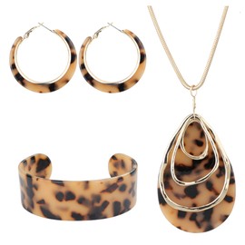 Drperfect Acrylic Jewelry Set for Women Statement Boho Resin Earrings Necklace Bracelet C:Leoperd