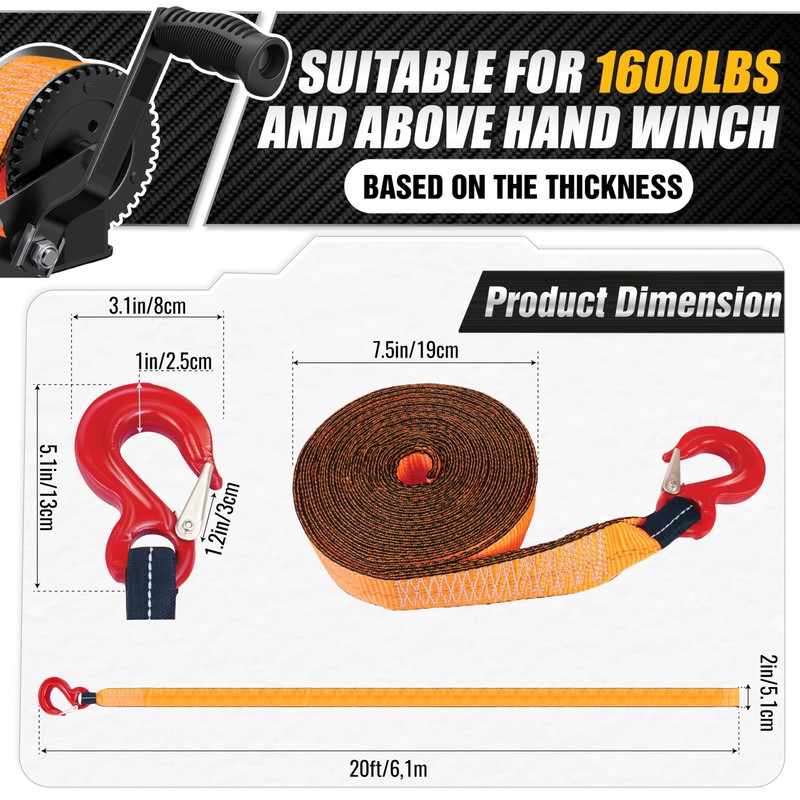 [PREMIUM] Boat Trailer Winch Strap With Supper Steel Hook, 15000