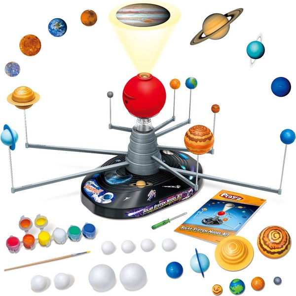 Playz Solar System Model Kit with 4 Speed Motor, HD Planetarium Projector, 8 Painted Planets, and 8 White Foam Balls with Paint and Brush for a Hands-On STEM DIY Project