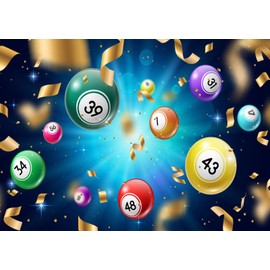 CORFOTO 7x5ft Fabric Lottery Balls Backdrop Lotto Keno Gambling Games Background of Lottery Raffle, Colourful Spheres with Lucky Numbers for Gaming Party Decor Photo Studio Props
