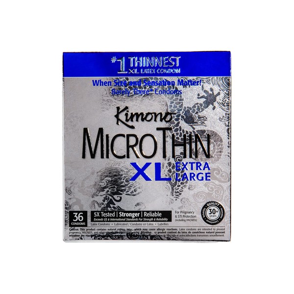 Kimono MicroThin XL I Ultra-Thin Lubricated Condoms I 5X Tested, Stronger, Reliable I Flare Shape with Extra Large Base I Made with Premium Natural Latex I 36 Count