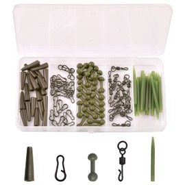 JSHANMEI 105pcs Carp Fishing Leader Rigs Kit Anti Tangle Sleeves Chod Heli Beads Helicopter Rigs Quick Change Swivels Carp Fishing Tackle Carp Ronnie Rig Running Rig Kit