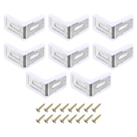 sourcing map 8 Pcs 90 Degree Plastic Corner Braces, 28x17.5x28mm Shelf Right Angle Brackets with Screws for Cabinets Cupboards, White