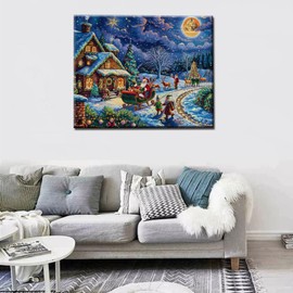 Tucocoo Santas Sleigh Paint by Numbers for Adults Vintage Christmas Wooden House Oil Acrylic Painting by Numbers Kits Christmas Tree Paint by Numbers Home Decor Gifts Arts Crafts 16x20inch Frameless