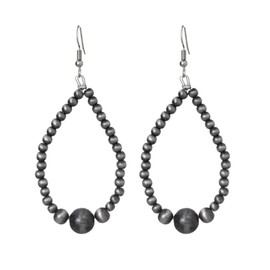 Navajo Pearl Turquoise Stone Earrings Teardrop Round Navajo Beads Earrings Turquoise Stone Pearl Hoops Earrings Western Cowgirl Vintage Bohemian Jewelry-Round 03