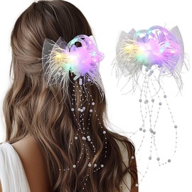 IYOU Leuchtendes Haarschleife Clip Elfenbein Led Haarteil 1920er Jahre Tea Party Haarschmuck für Damen