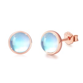 Moonstone Earrings 925 Sterling Silver Rainbow Round Moonstone Stud Earrings for Girls Hypoallergenic Earrings Christmas Gifts for Women Children, Sterling Silver, Moonstone