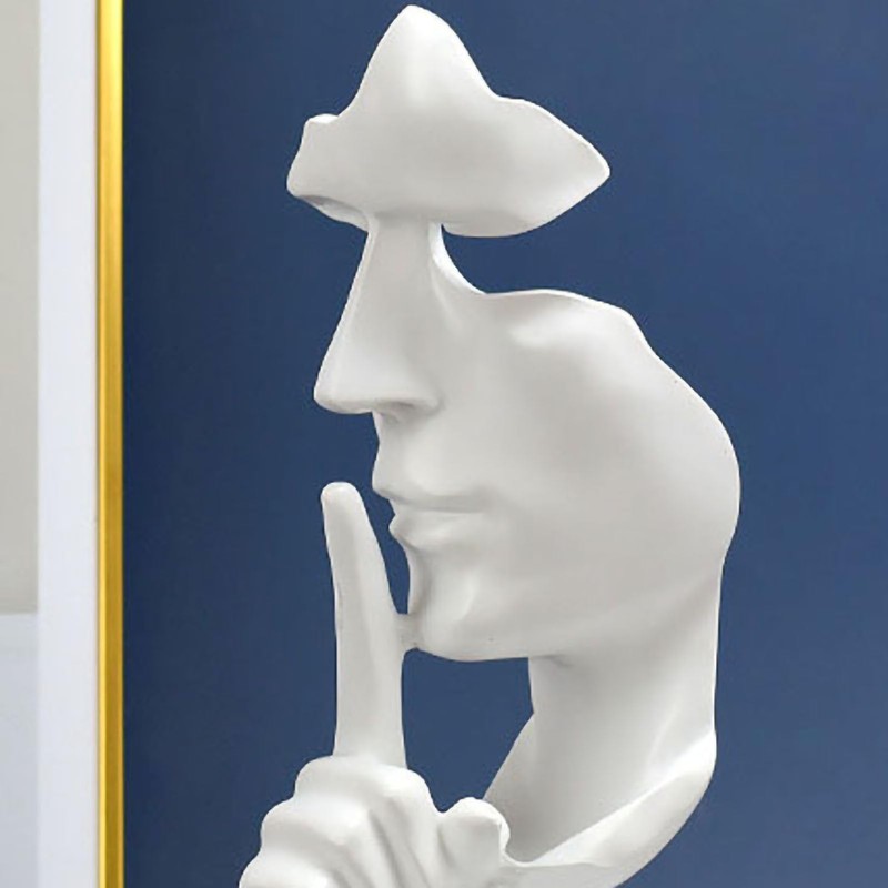 Thinker Statue,Silence is Gold Abstract Art Figurine Keep Silence Statue