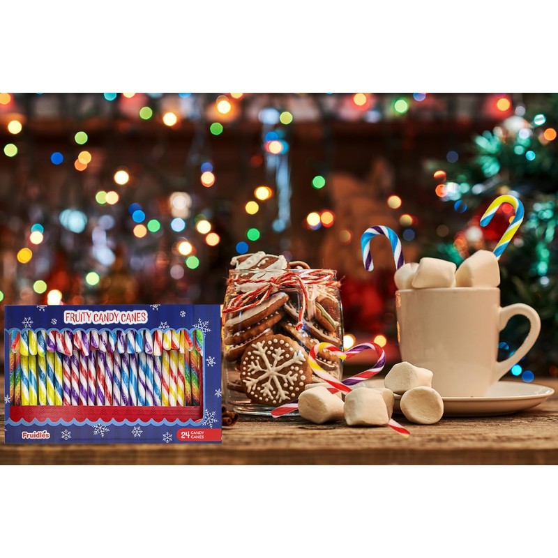 Fruidles Christmas Candy Canes Suckers, Multicolored Rainbow Fruity Flavor, Individually