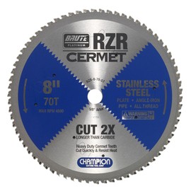 Champion Cutting Tool Corp Circular Saw Blade 8", 70T (RZR-8-70-ST)-Cut Stainless