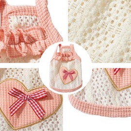 Breathable Cotton Dog Shirt with Heart and Bow Decoration, Pet Shirt for Small Dogs, Puppy Clothes for Chihuahuas, Dachshunds, French Bulldogs, and Yorkies, Summer Dog Outfit for Girls(Pink,XS)