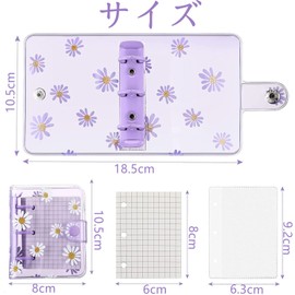 Mini Organizer 3 Hole Binder Stylish Chrysanthemum Pattern Cover Transparent Waterproof Handbook Pocket Size Notepad Trading Card Case with Refill for Students Office (Pink)