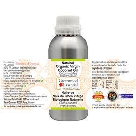 Greenwood Essential Natural Organic Virgin Coconut Oil (Cocos Nucifera) Natural Therapeutic Quality Cold Pressed 630 ml (21.3 oz)