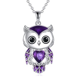 Vadmans Owl Necklace Jewellery Gifts for Women Sterling Silver Birthstone Owl Pendant Necklace Christmas Jewellery for Girls, Sterling Silver, Cubic Zirconia