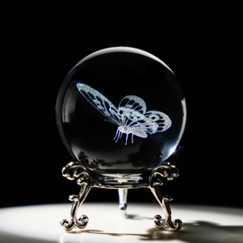 HDCRYSTALGIFTS 3D Laser Butterfly Crystal Ball Paperweight Glass Sphere Figurines Decorative Balls Gift (60mm)