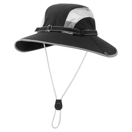 JNGUOSICN Men Women Sun Hat with Chin Strap UPF 50+ Mesh Sun Visor Wide Brim Fishing Hat Quick Dry Summer Beach Bush Cap for Hiking Camping Cycling Travelling Holiday Black