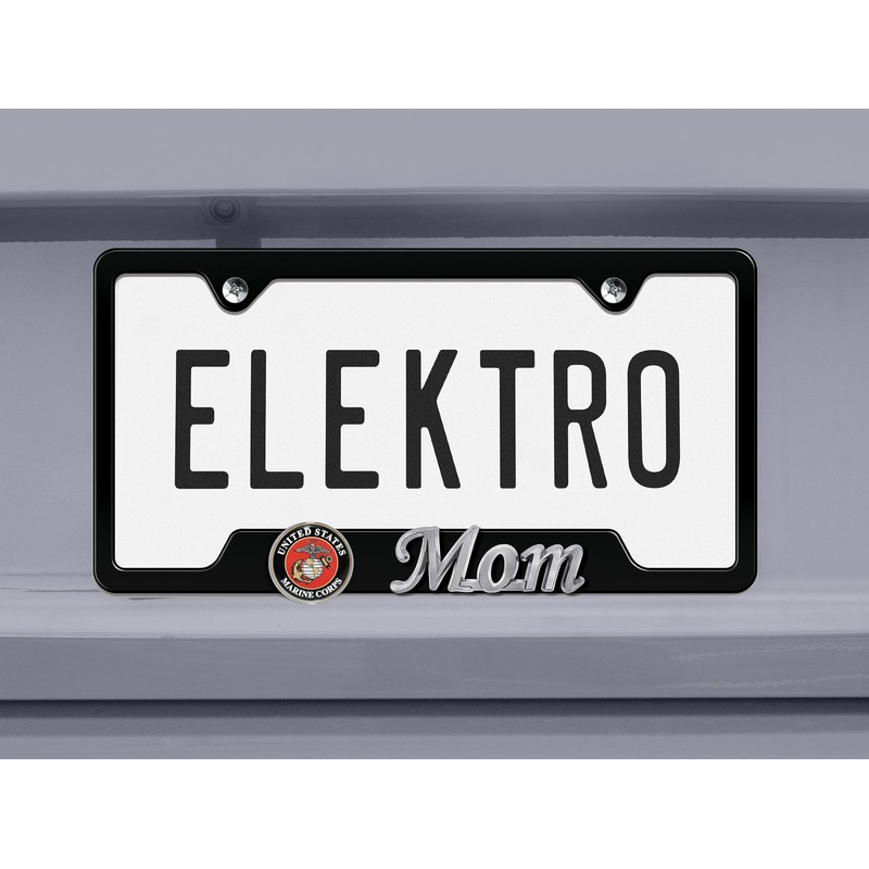 Marines Mom 3D Black Metal License Plate Frame