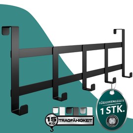 4happy Door Hook for Hanging - Black Door Hook Rail Dimensionally Stable and Rustproof Door Coat Rack for Any Door, Coat Hook Door, Hook for Hanging