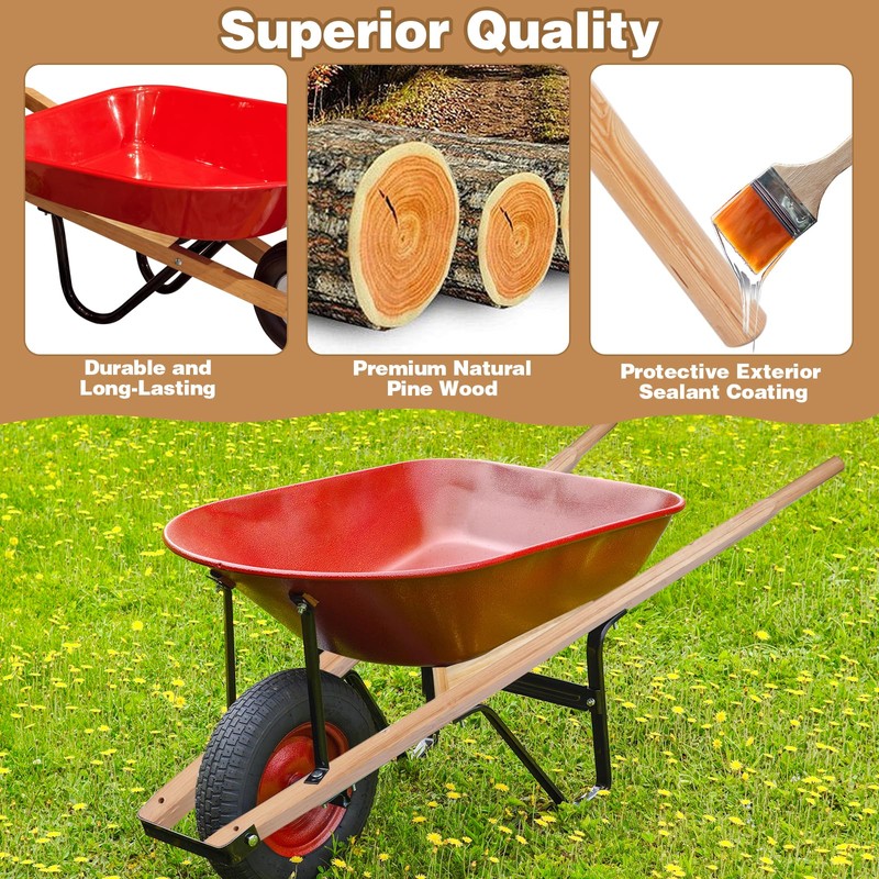 Wheelbarrow Handles Replacement Kit - Heavy Duty Pine Wood Wheelbarrow