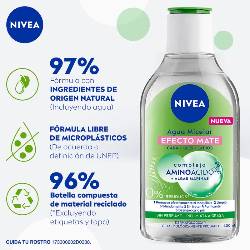 Agua Micelar Nivea Efecto Mate con Complejo de Aminoácidos 400