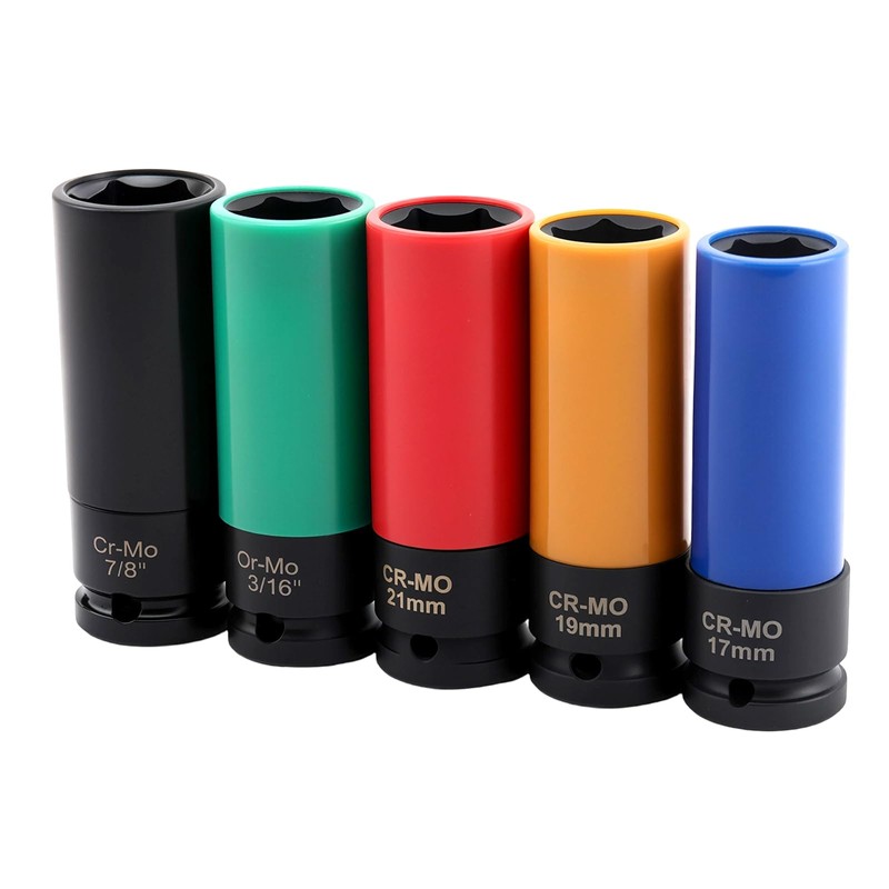 KEILEOHO 5 Pcs 1/2-Inch Drive Wheel Protector Impact Socket, Metric,15