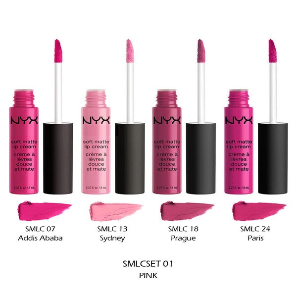 1 NYX Soft Matte Lip Cream Lipstick - 4 Piece Set Full size "SMLCSET01 - Pink"