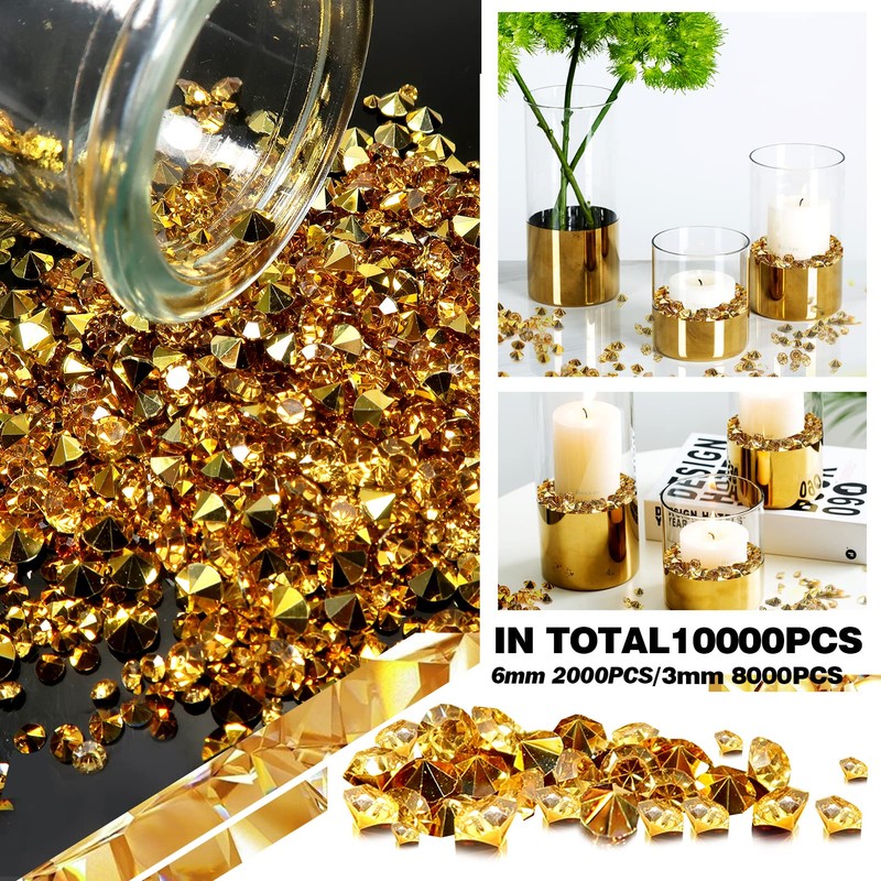Toaob 10000 Pieces Crystals in Diamond Shape Acrylic Gold 3