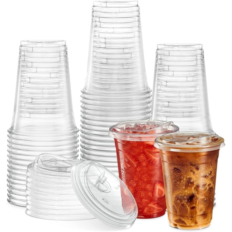 50/100pcs Plastic Cups Disposable Drinking Cups 12oz with Lids Clear